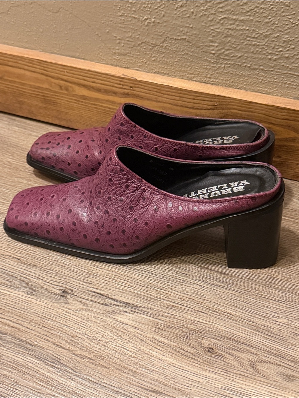 Bruno Magli Plum Leather Block-Heel Mules